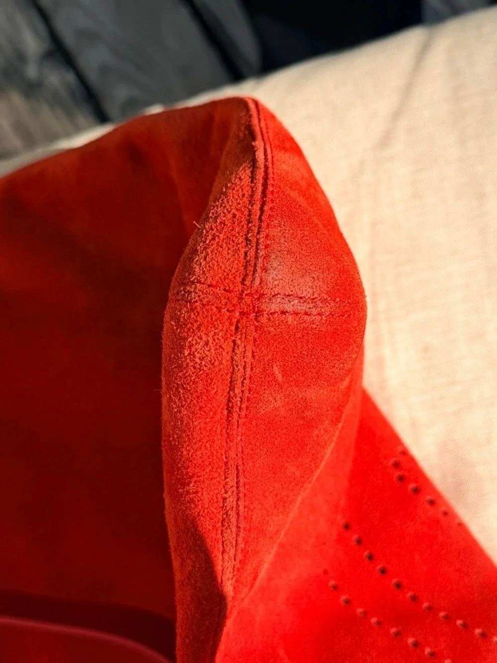 Tory Burch Marion Red Suede Logo Tote Bag
